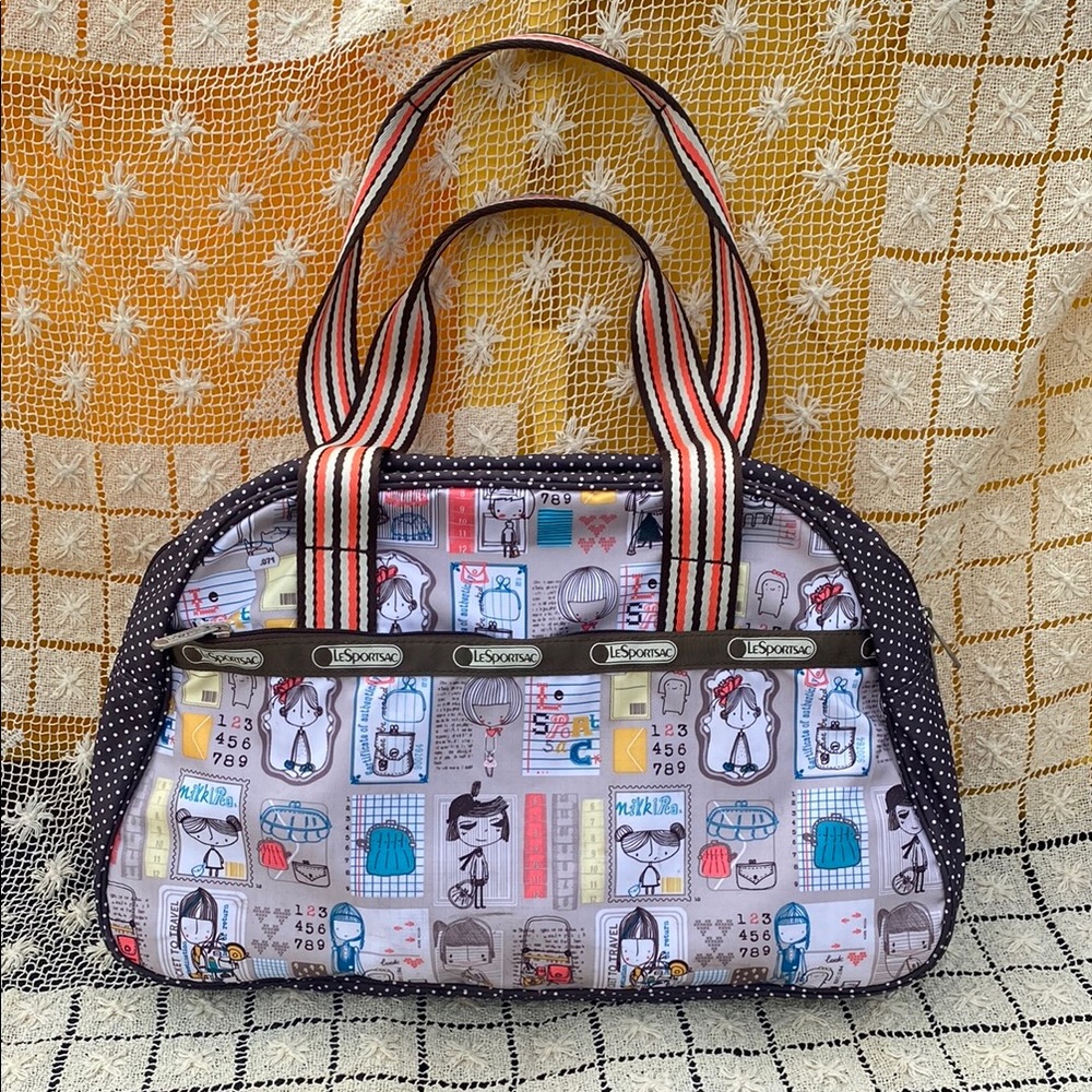 RARE LeSportsac Nicola Pearson Nikki Pea Kawaii School Girls Large Handbag EUC